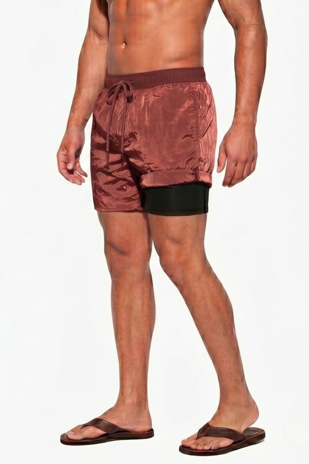 Double-Layer Swim Trunk — Red