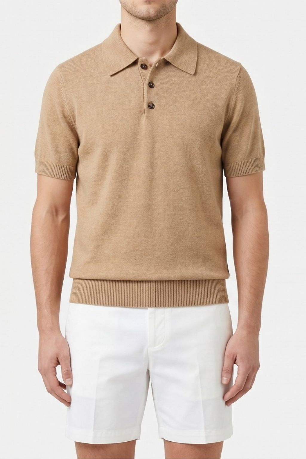 Textured Knit Polo — Khaki