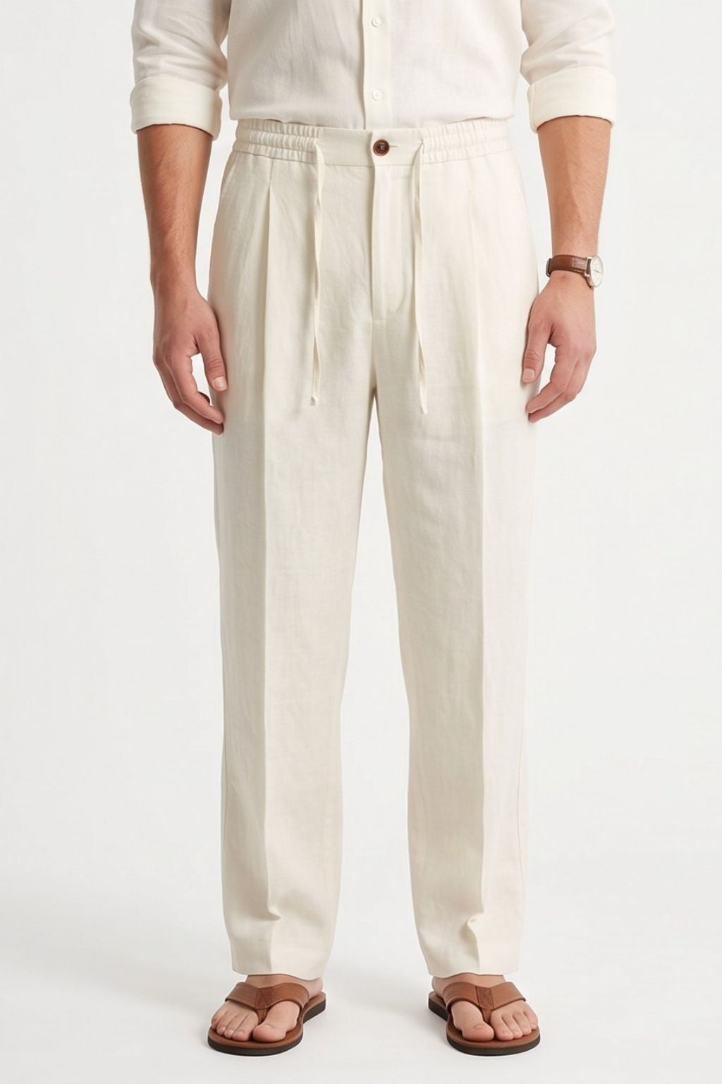 Essential Linen Trouser — Ivory White