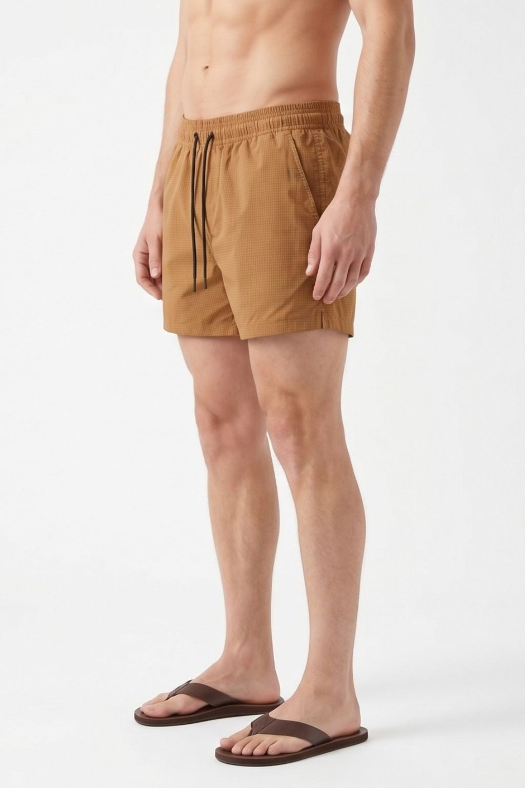 Textured Swim Trunk — Brown