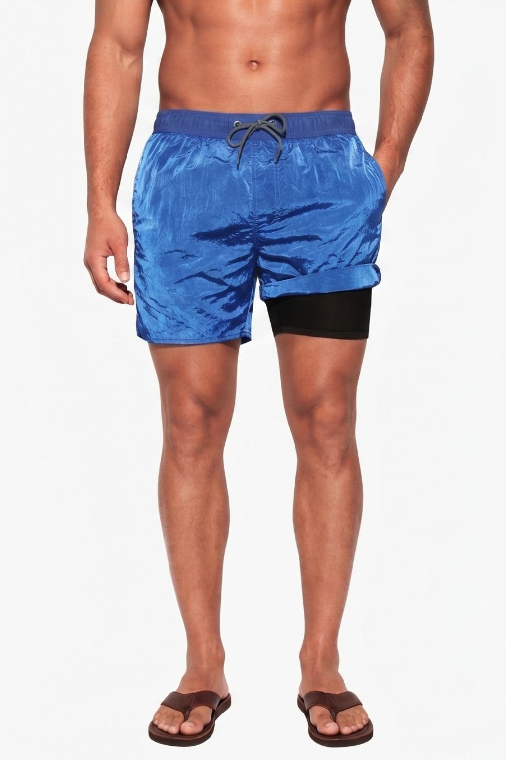 Double-Layer Swim Trunk — Blue