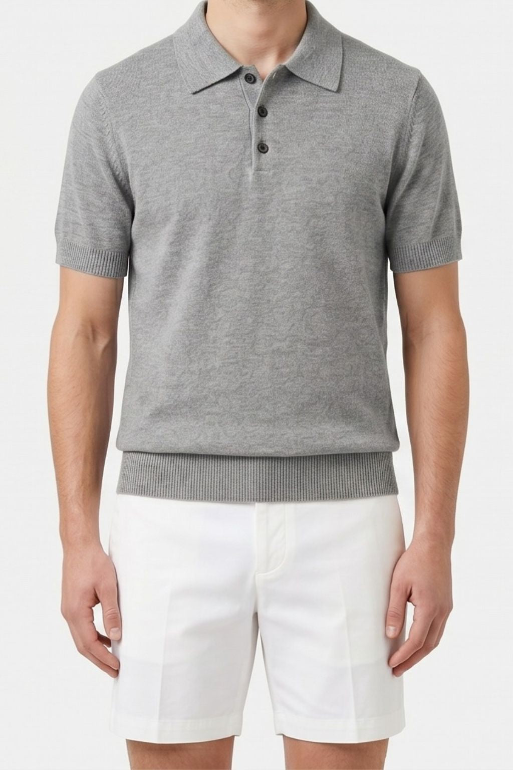 Textured Knit Polo — Gray