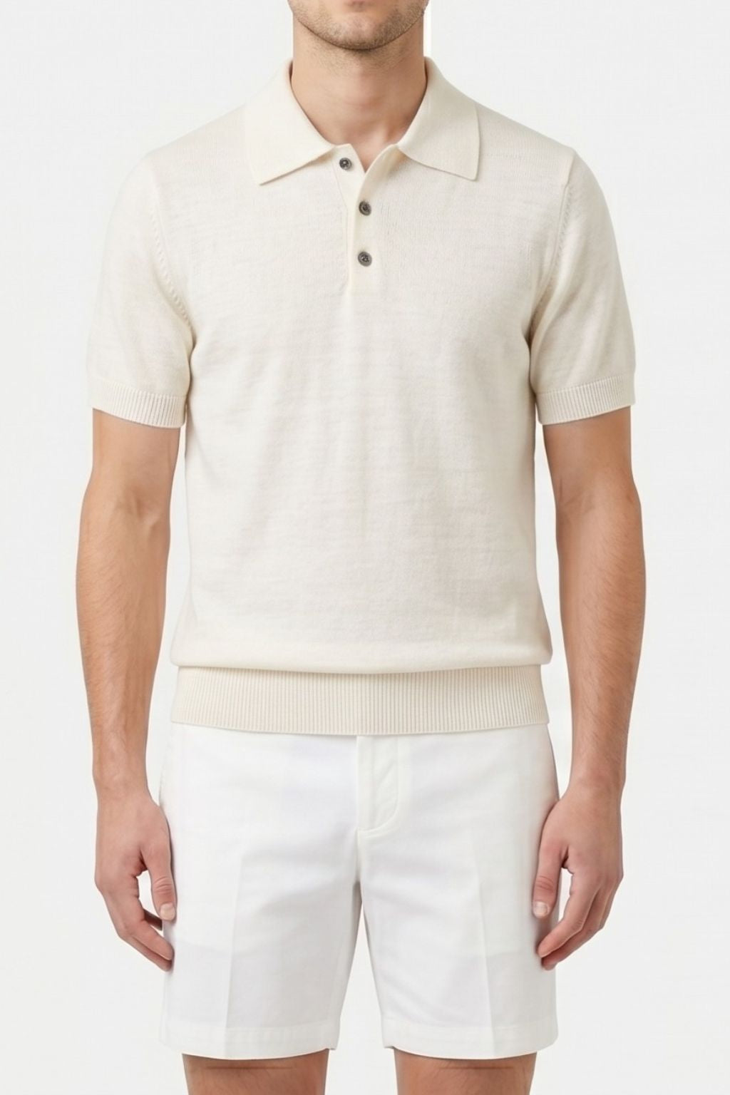 Textured Knit Polo — Ivory White
