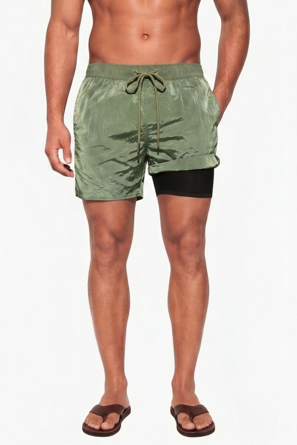 Double-Layer Swim Trunk — Green