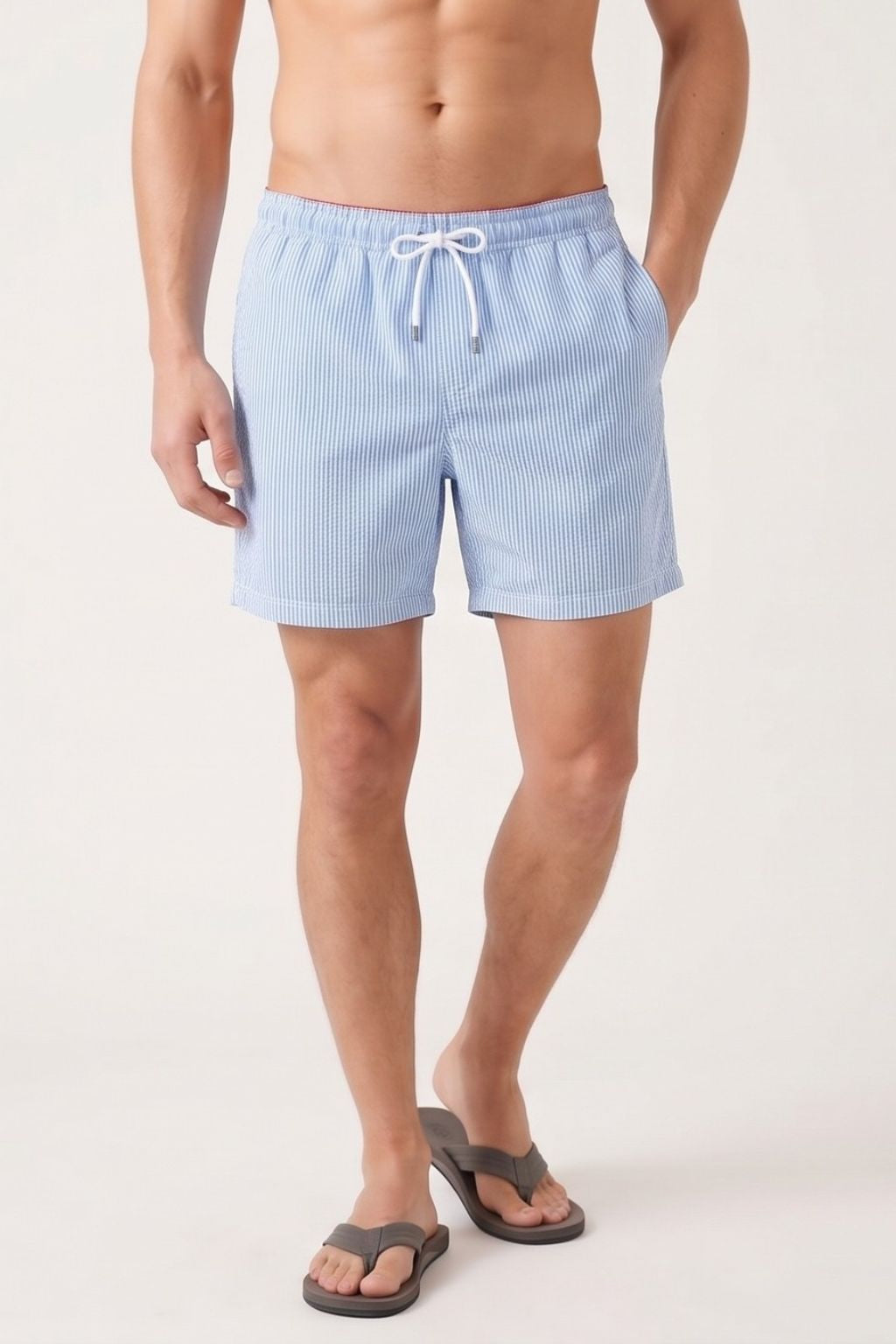 Striped Swim Short — Light Blue