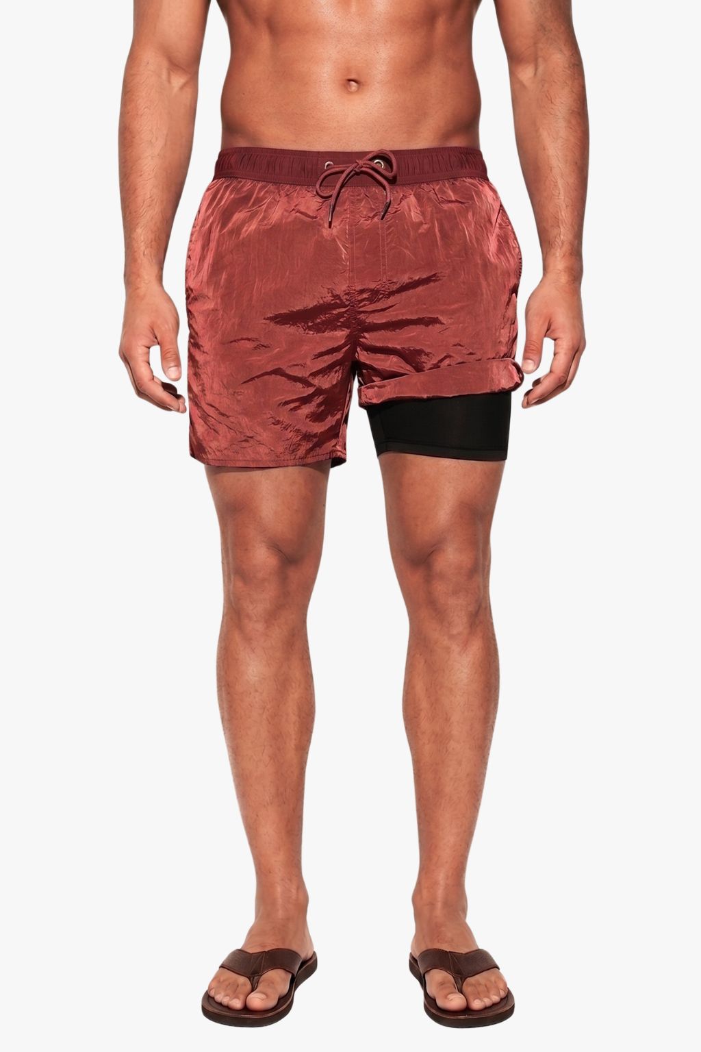 Double-Layer Swim Trunk — Red