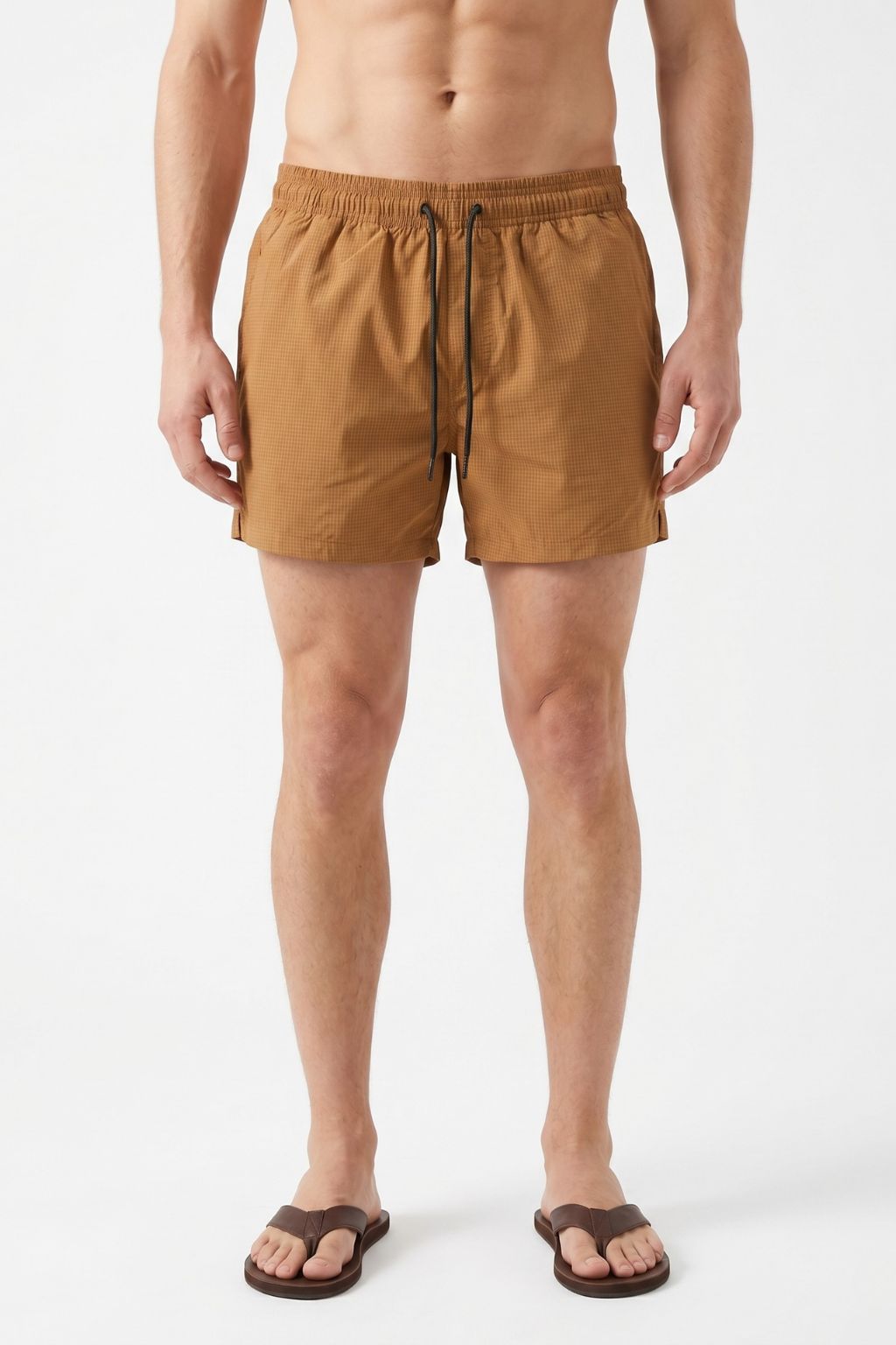 Textured Swim Trunk — Brown